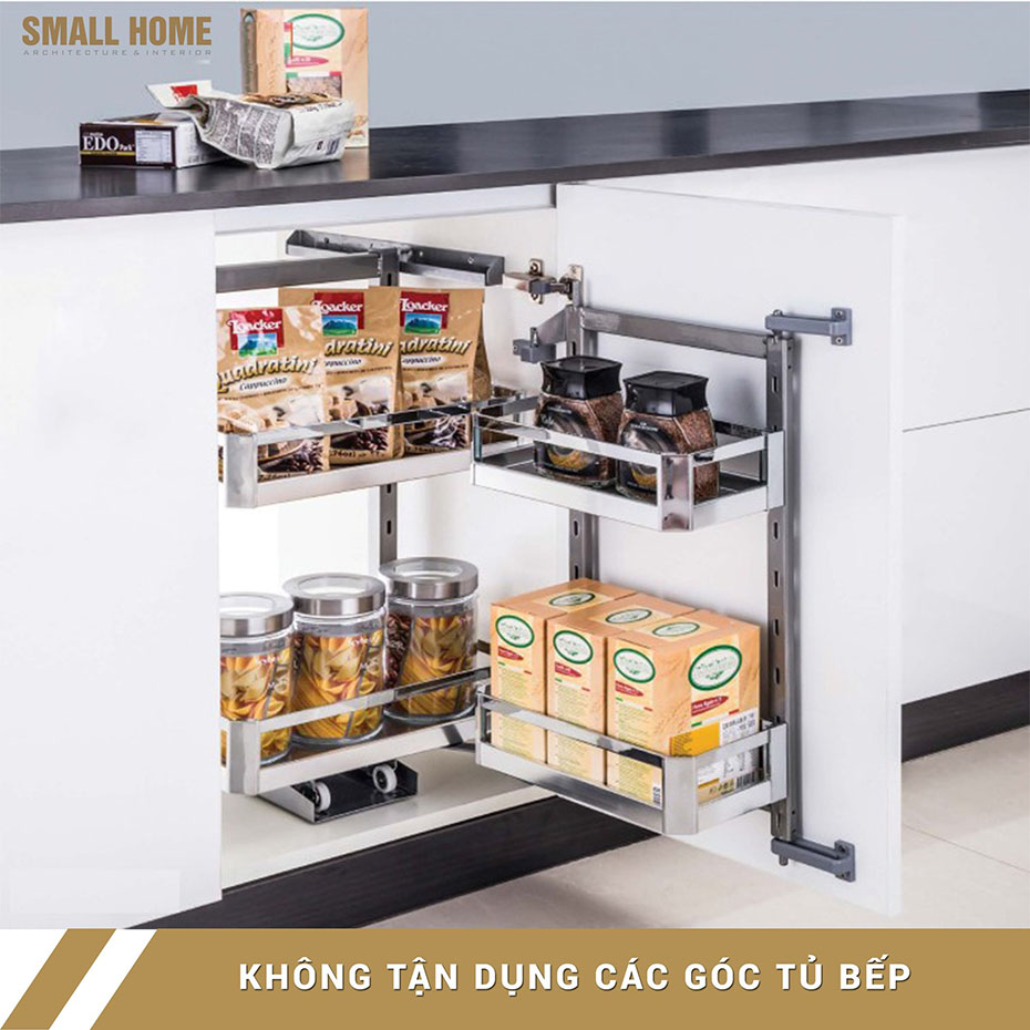 6-không tận dụng các góc tủ bếp