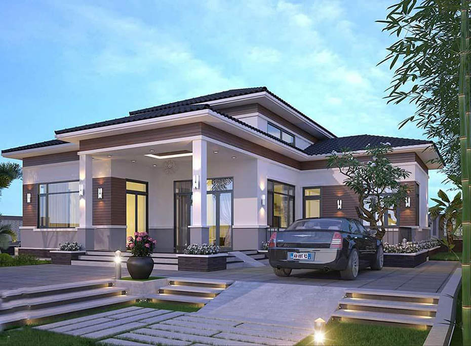 Biệt thự nhà vườn 1 tầng có gác lửng với kinh phí 1,4 tỷ