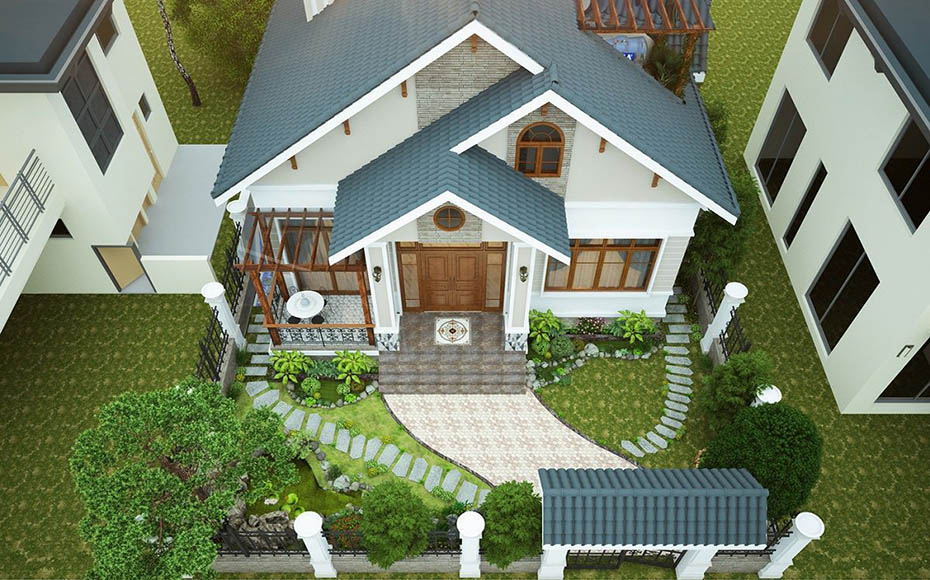 Mẫu nhà vườn 1 tầng có gác lửng siêu đẹp-2