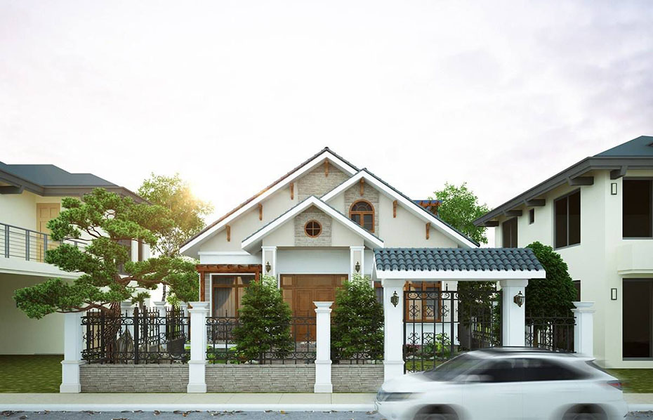 Mẫu nhà vườn 1 tầng có gác lửng siêu đẹp