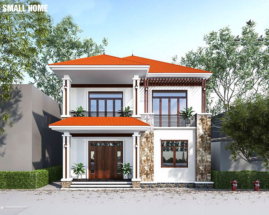 Thiết kế nhà mái ngói nhà 2 tầng 9m x 9m