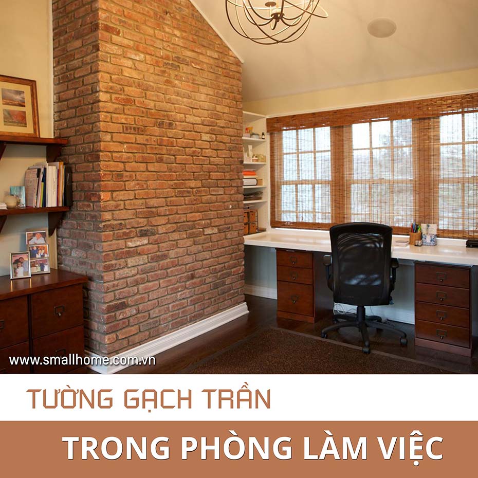 tường gạch trần trong phòng làm việc