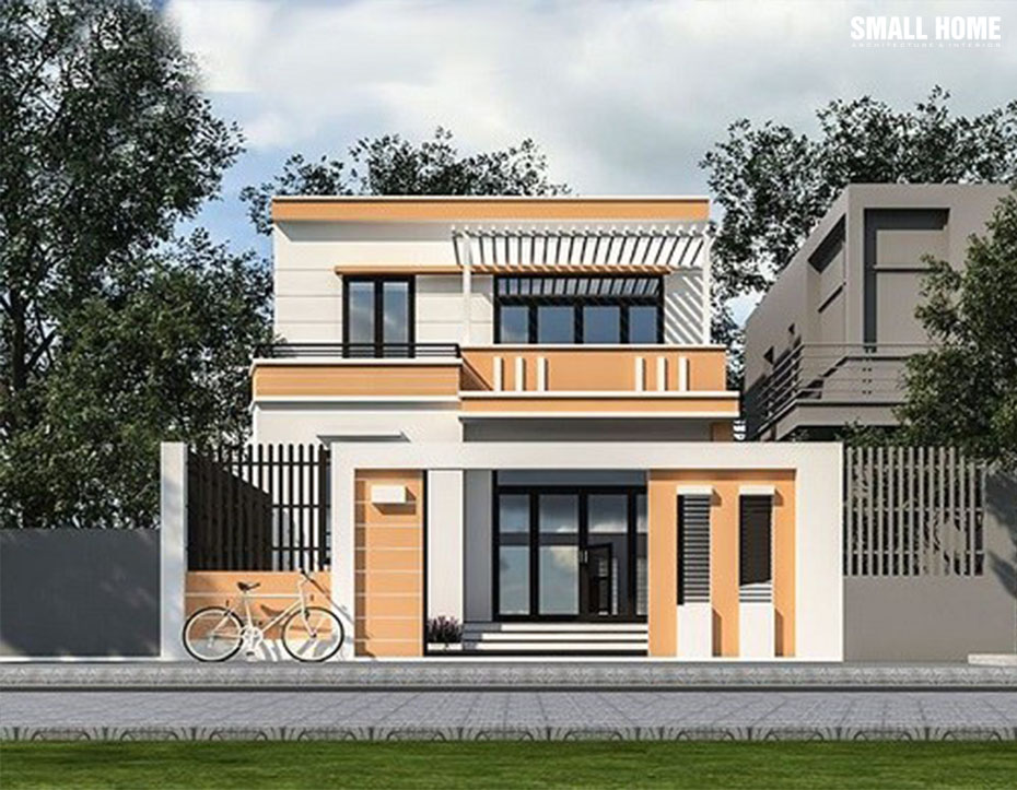 Căn nhà có kiến trúc đơn giản nhưng bởi sự kết hợp giữa hai màu trắng – vàng cam giúp ngôi nhà độc đáo hơn.