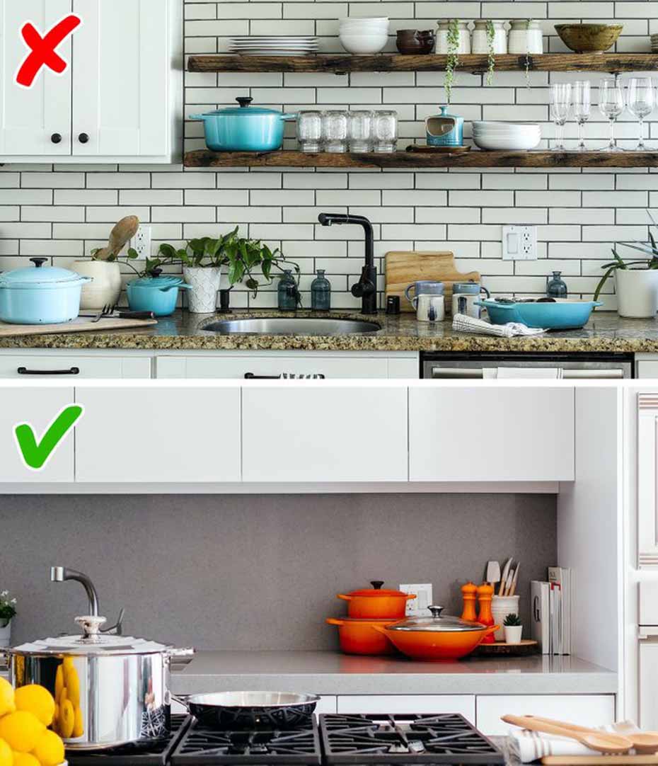 Dán gạch trơn lên tường bếp