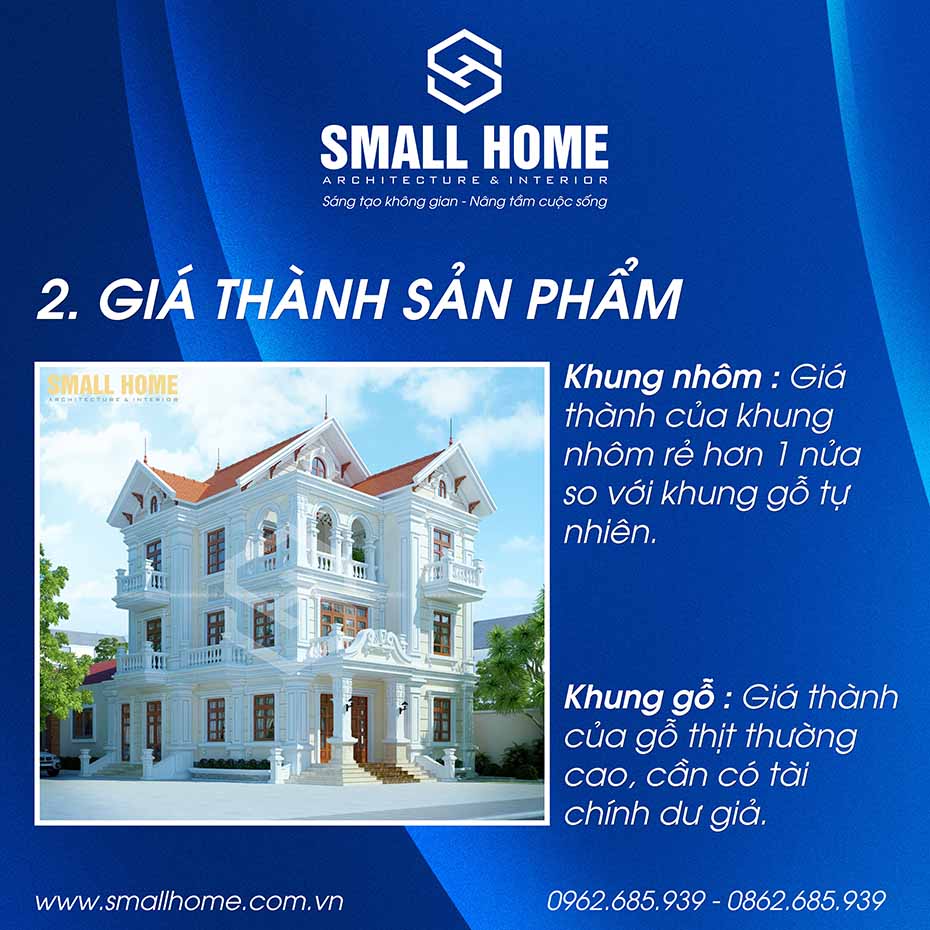 giá thành sản phẩm của khung nhôm và khung gỗ tự nhiên