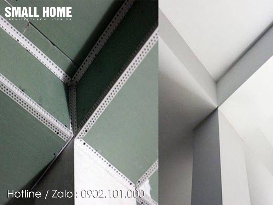 Hình ảnh thi công sử dụng nẹp góc trần thạch cao V-20