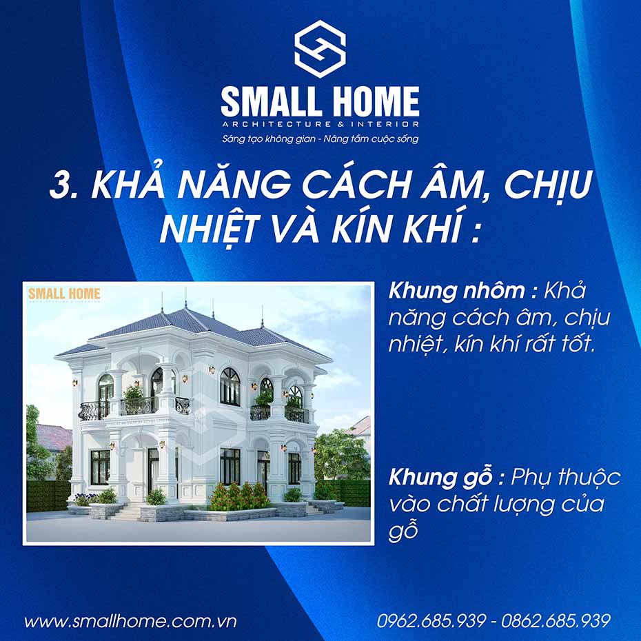 khả năng cách âm, chịu nhiệt và kín khí của khung nhôm và khung gỗ tự nhiên