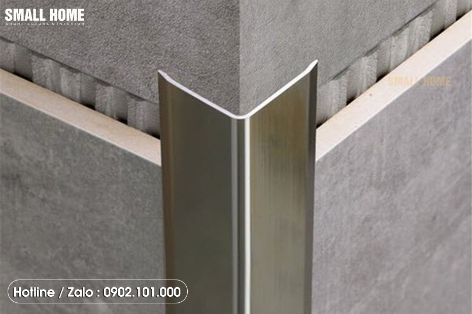 minh họa nẹp nhôm v20 gắn lên gạch