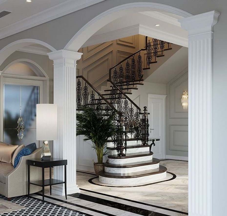 thiet-ke-cau-thang-biet-thu-tan-co-dien-3-tang-9x17m