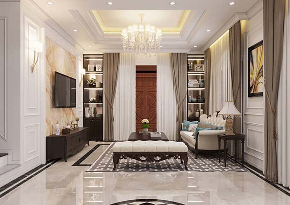 thiet-ke-phong-khach-biet-thu-tan-co-dien-3-tang-140m2