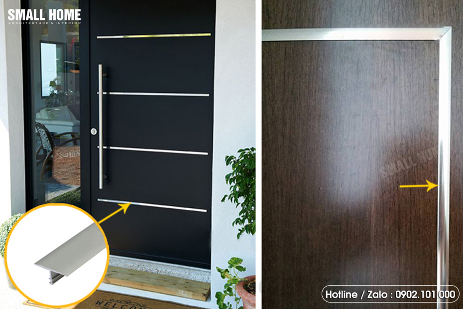 Vị trí cánh cửa gắn nẹp T nhôm tạo sự độc đáo