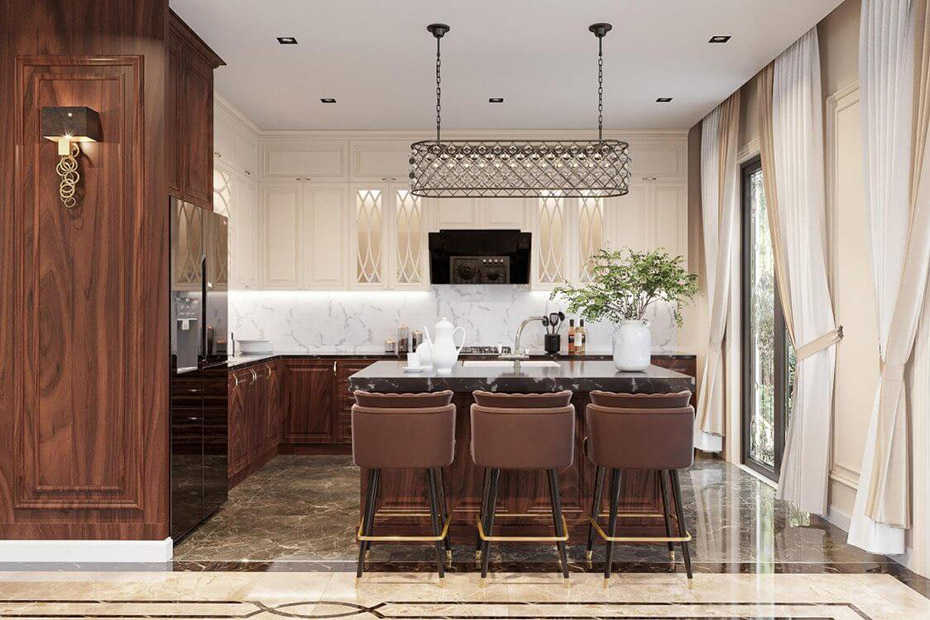 8-Thiết kế biệt thự sân vườn 300m2 với phòng bếp tiện nghi