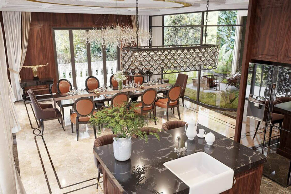 9-Thiết kế biệt thự sân vườn 300m2 với phòng bếp tiện nghi