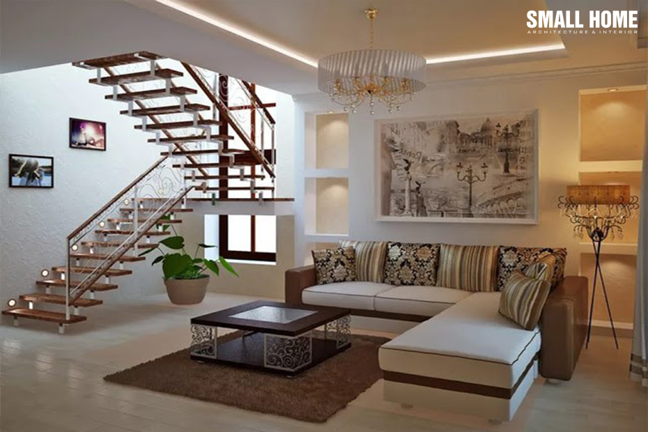 Mẫu trần thạch cao đẹp cho nhà mái thái 2 tầng