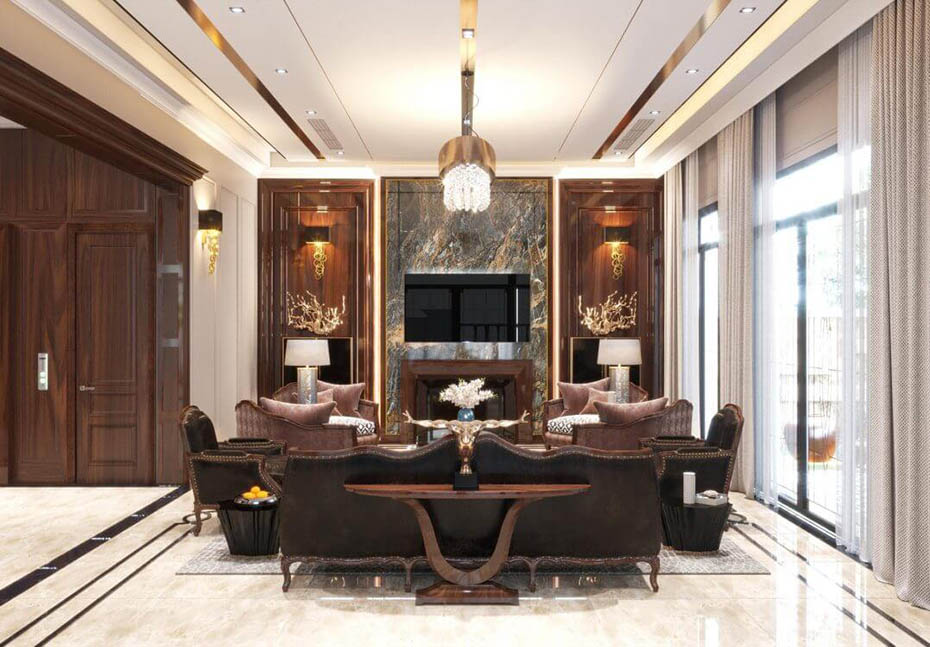 Phòng khách của thiết kế biệt thự sân vườn