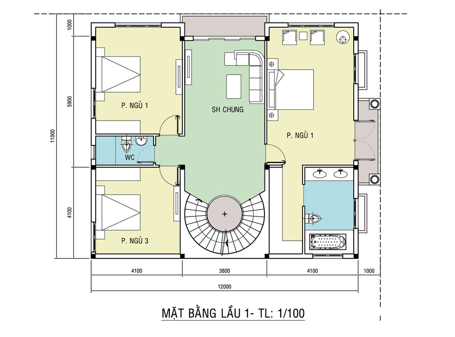 bản vẽ mặt bằng công năng biệt thự tại hòa bình-1