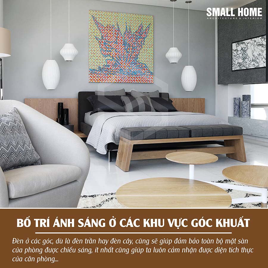 bố trí ánh sáng ở các khu vực góc khất