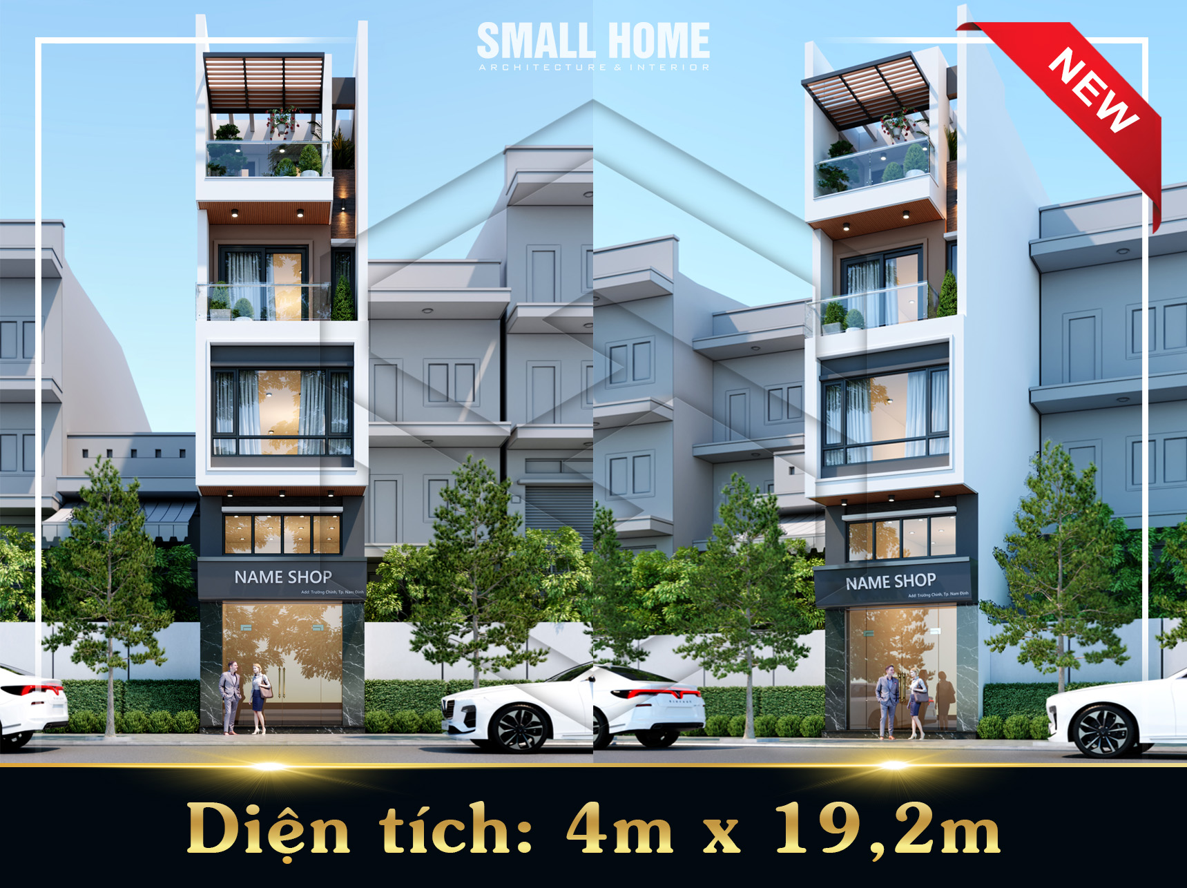 Công trình nhà phố 4 tầng hiện đại mặt tiền 4m kết hợp kinh doanh