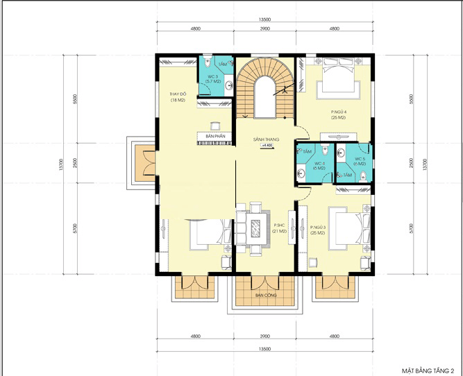 mặt bằng công năng biệt thự 3 tầng tân cổ điển tại Nam Định 2