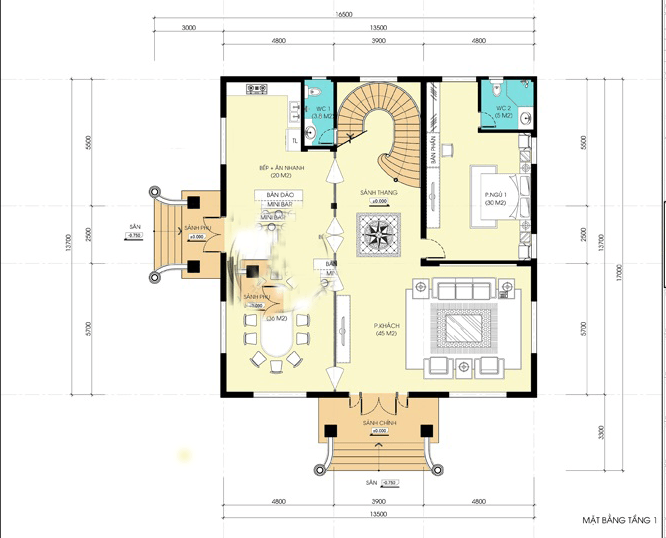 mặt bằng công năng biệt thự 3 tầng tân cổ điển tại Nam Định