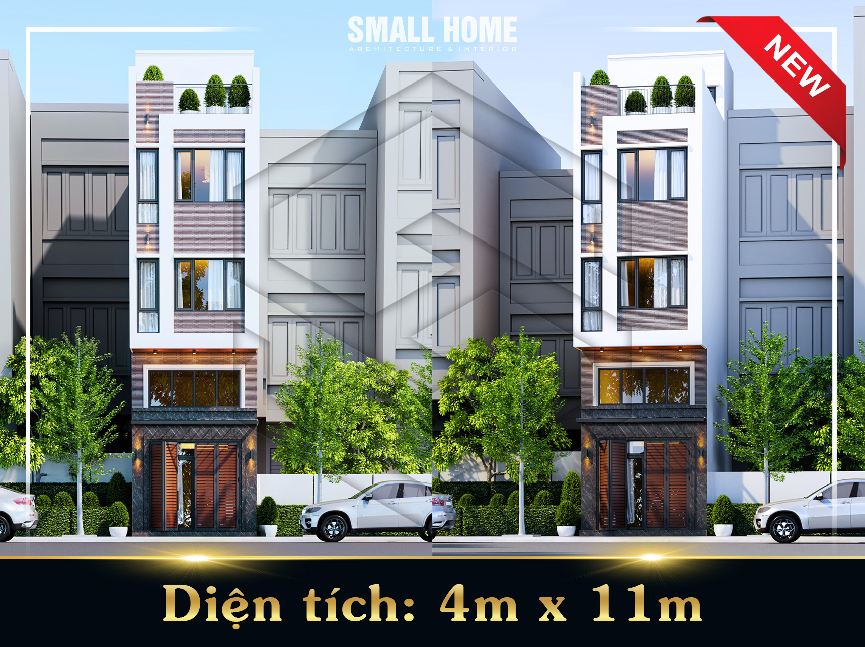 Mẫu nhà phố 4 tầng phong cách Hiện đại mặt tiền 4m