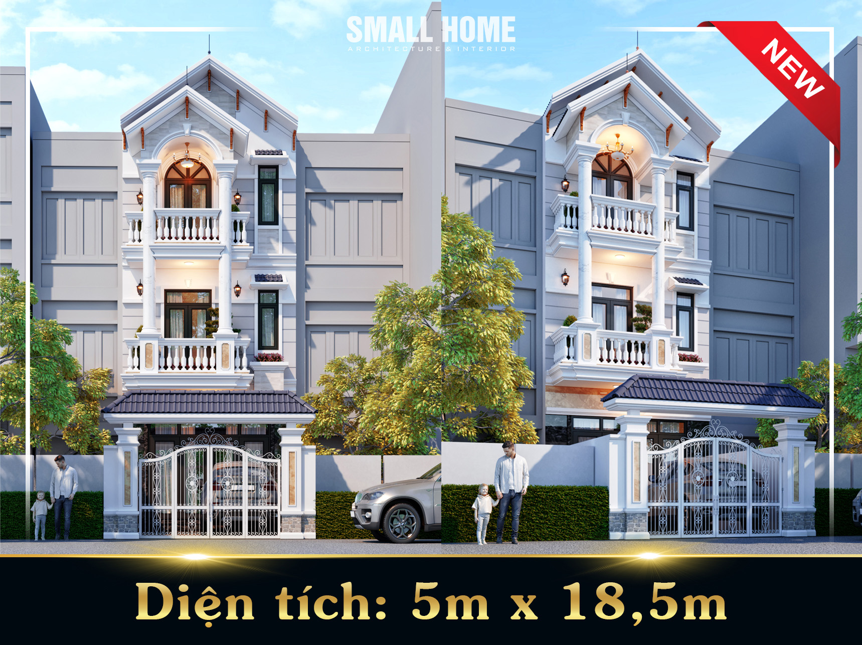 Mẫu Nhà Phố 5x18,5m Mái Thái Tân Cổ Điển Tại Hải Dương