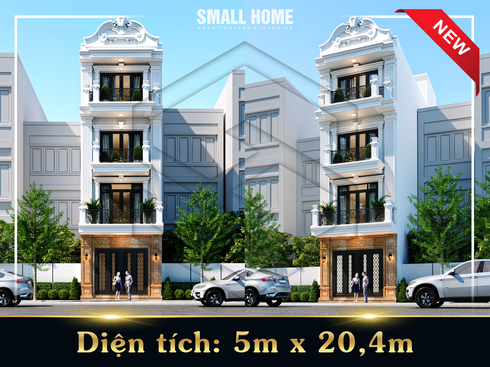 Mẫu Nhà Phố Tân Cổ Điển 4 Tầng Đẹp Sang Trọng
