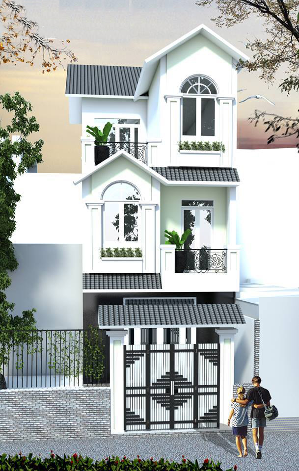 Mẫu thiết kế nhà 1 trệt 2 lầu mái Thái theo phong cách Tân cổ điển 5