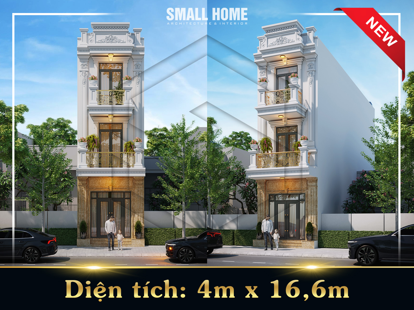 Mẫu thiết kế nhà phố Tân cổ điển 3 tầng mặt tiền 4m