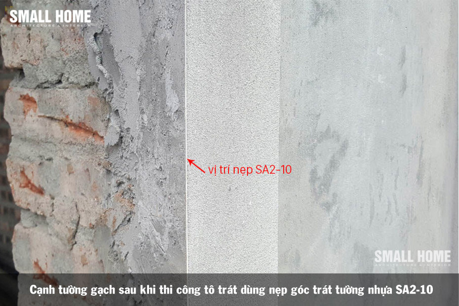 Cạnh tường gạch sau khi thi công tô trát dùng nẹp góc trát tường nhựa SA2-10