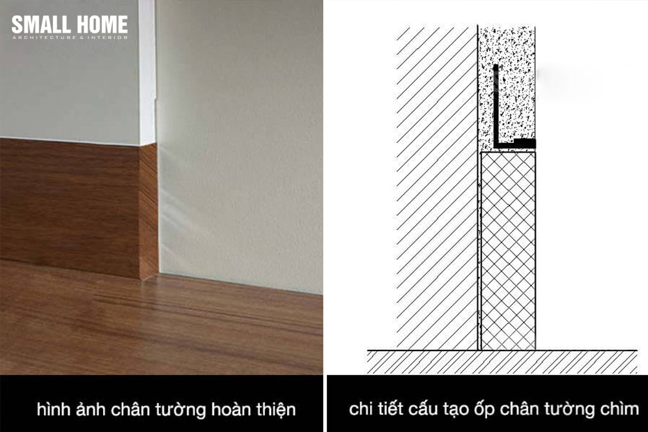 Chi tiết chân tường chìm sử dụng nẹp chặn vữa SP-10
