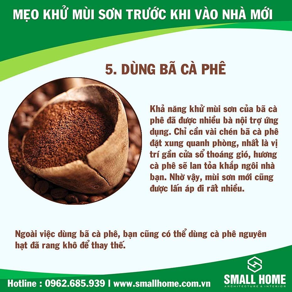 dùng bã cà phê để khử mùi sơn