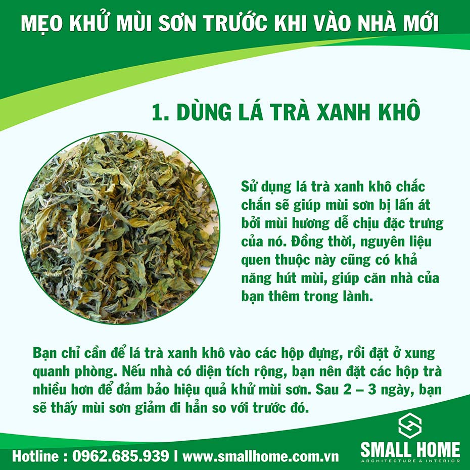 dùng lá trà khô để khử mùi sơn