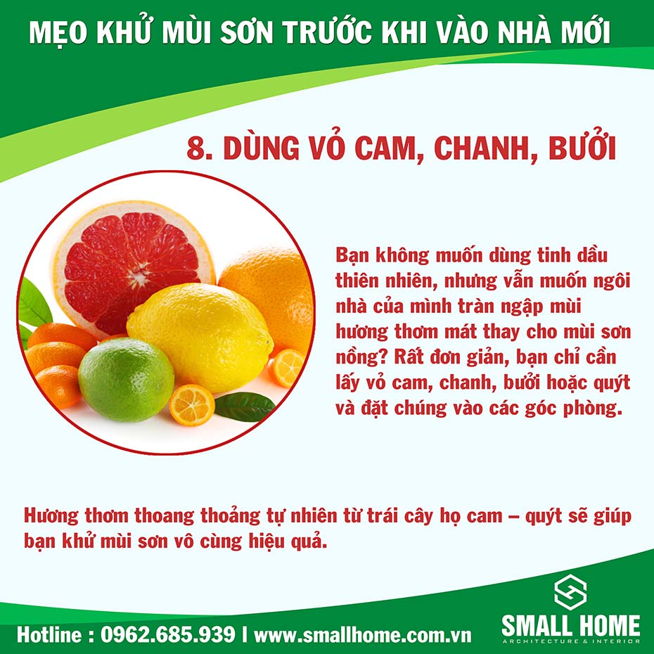 dùng vỏ cam vỏ bưởi vỏ chanh để khử mùi sơn