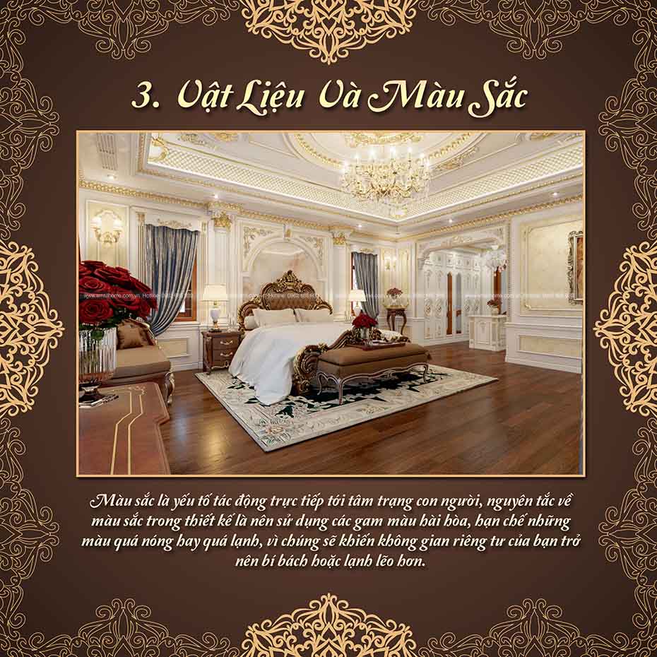 lựa chọ vật liệu và màu sắc cho phòng ngủ