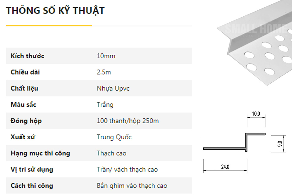 Nẹp khe trần thạch cao Z-10 thông số kĩ thuật