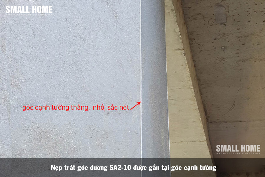 Nẹp trát góc dương SA2-10 được gắn tại góc cạnh tường