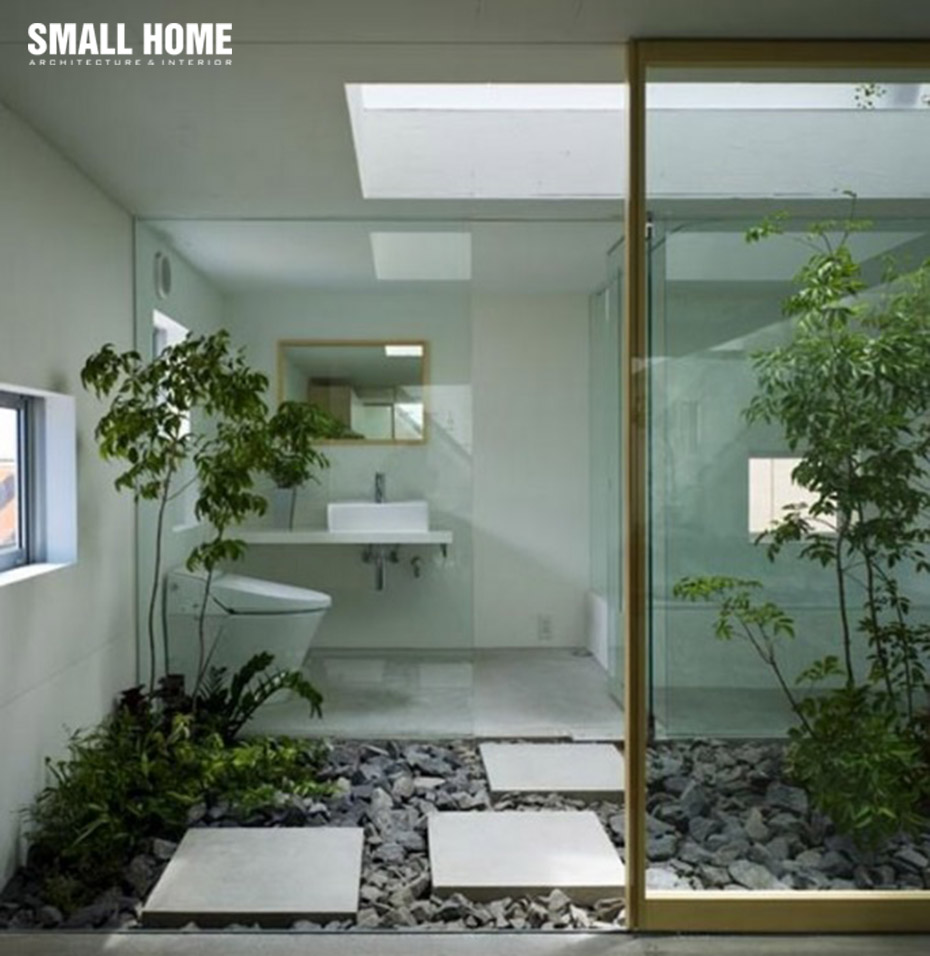 Thiết kế nhà 40m2 có giếng trời trong phòng vệ sinh