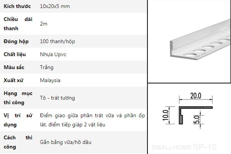 thông số Nẹp chặn vữa SP-10