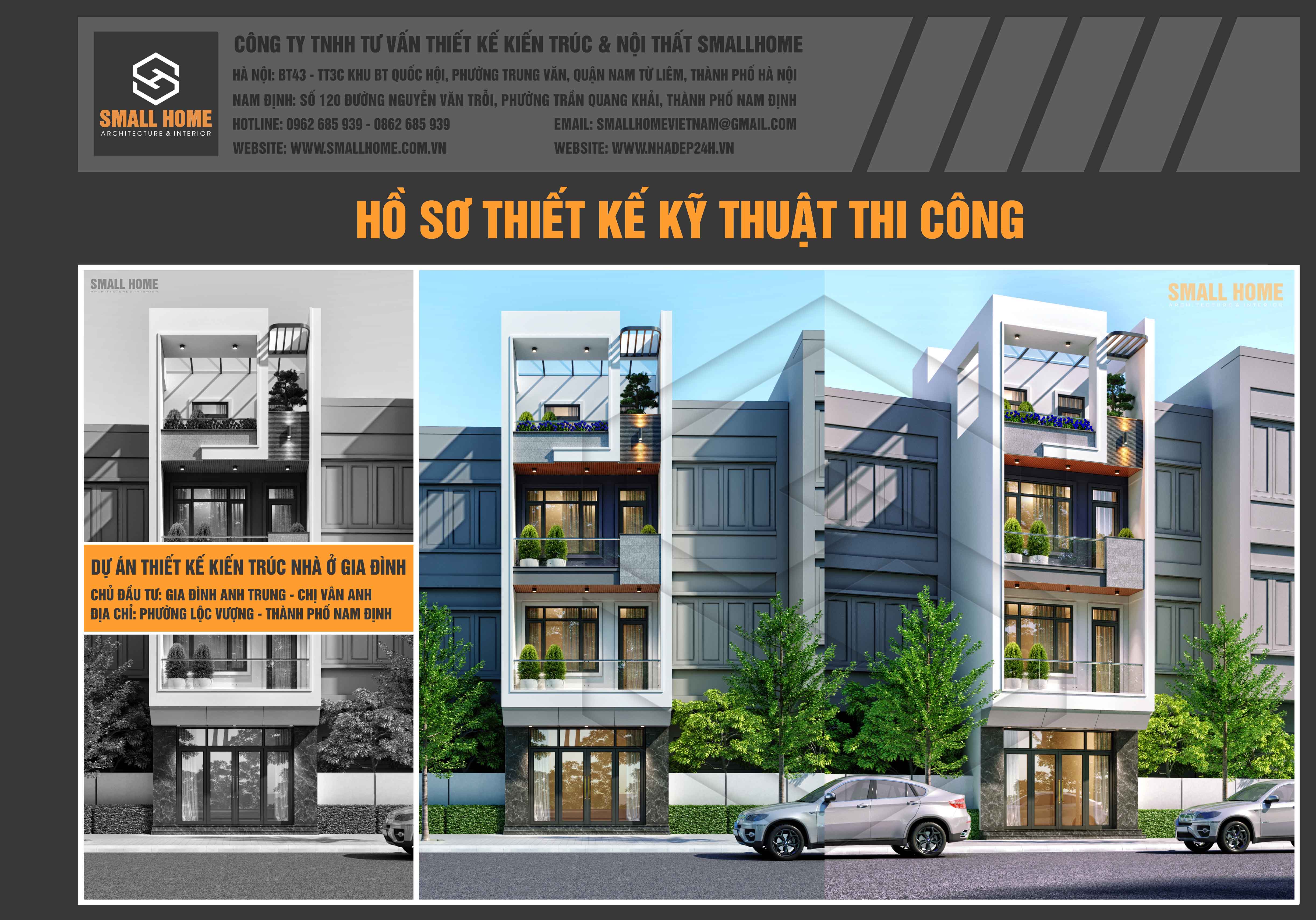 Hồ sơ thiết kế mẫu nhà phố 4 tầng mặt tiền 5m