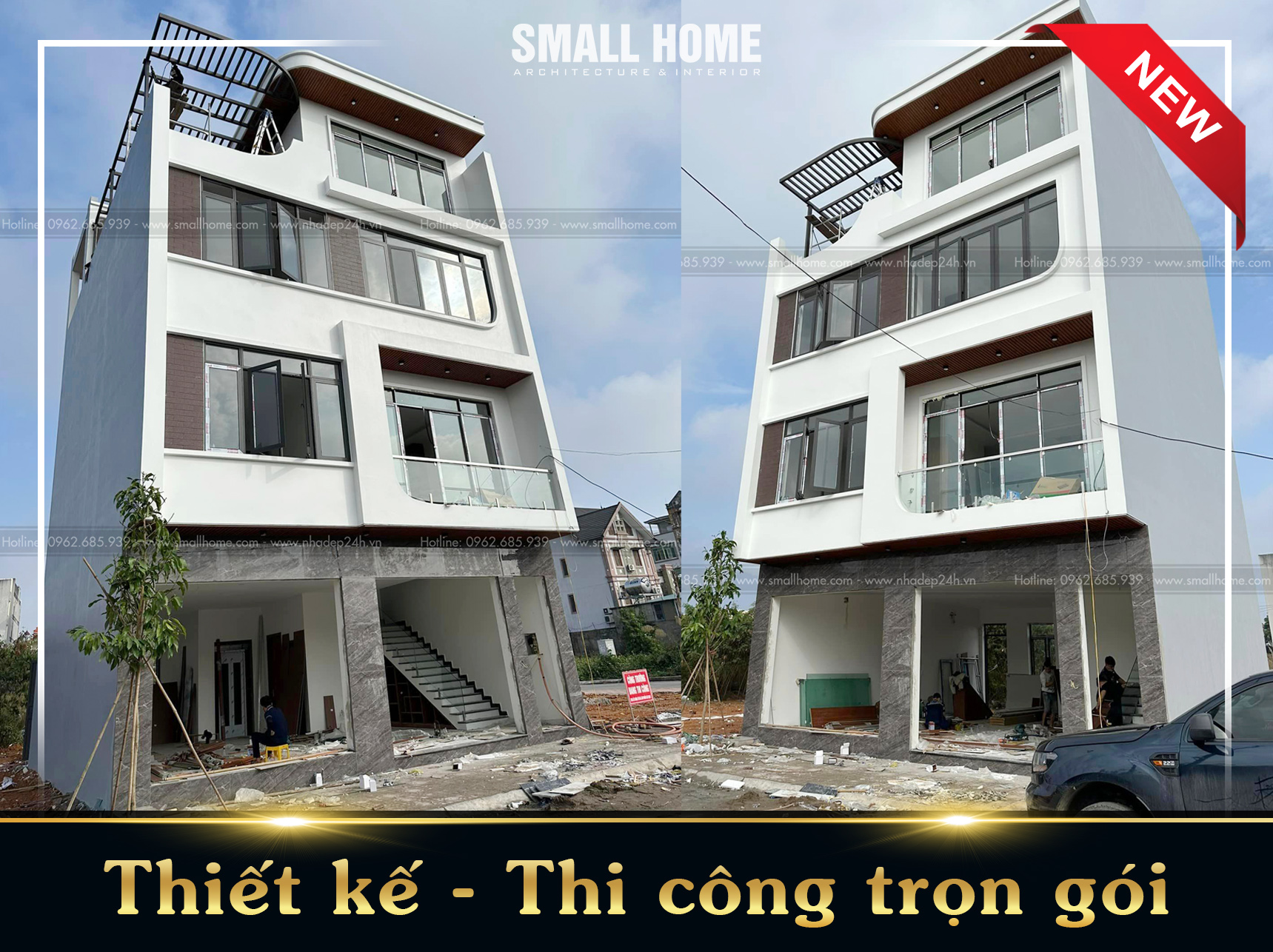 Thi công trọn gói nhà phố 4 tầng phong cách Hiện đại