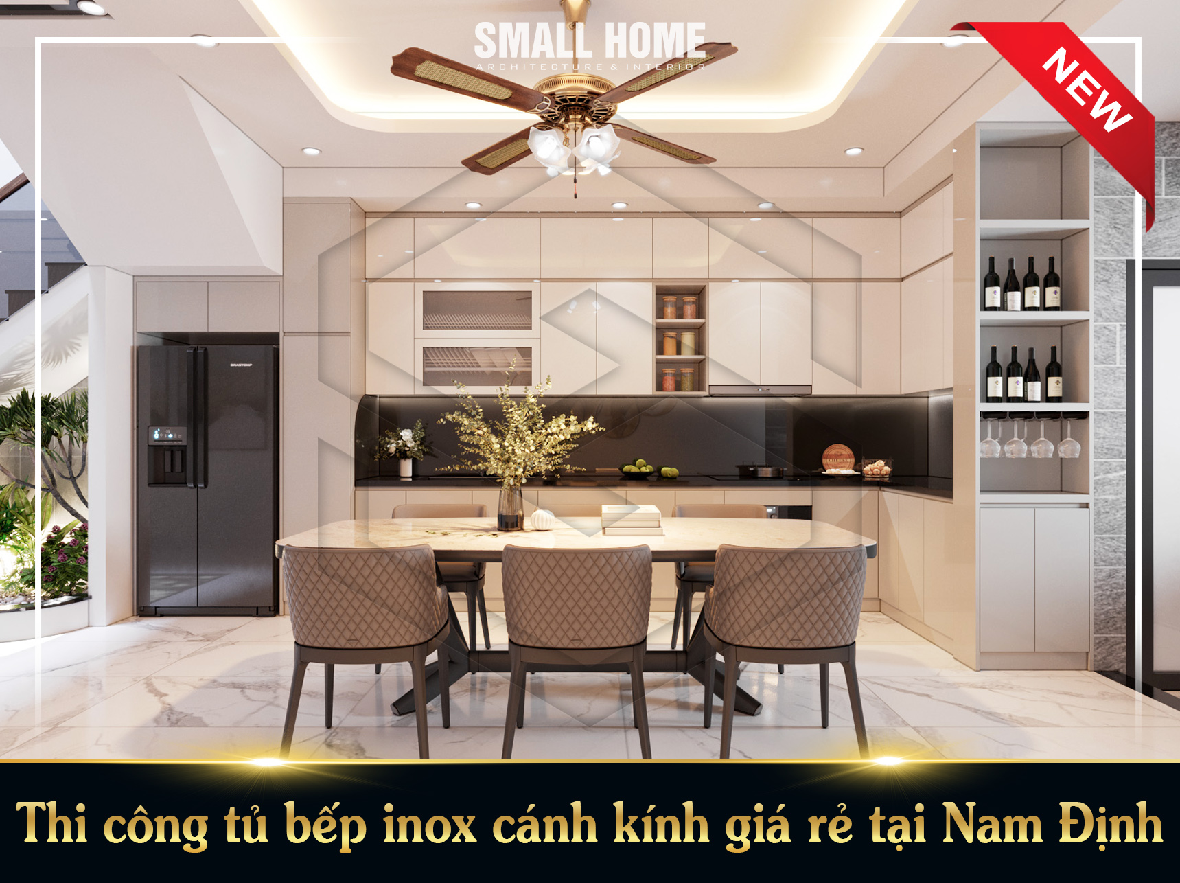 Thi công tủ bếp inox cánh kính cường lực giá rẻ tại Nam Định