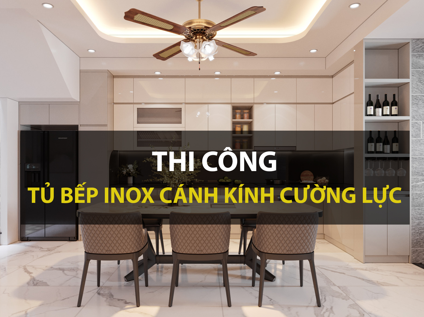 Thi công tủ bếp inox cánh kính cường lực giá rẻ tại Nam Định