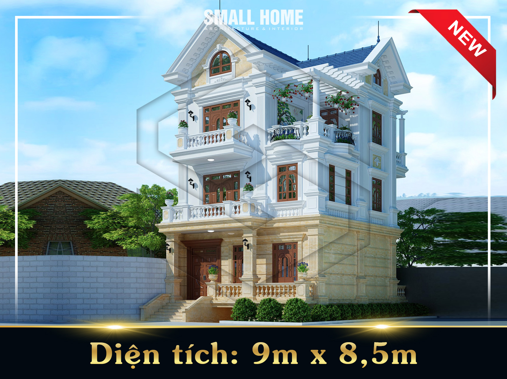 Thiết kế biệt thự 3 tầng mái thái Tân cổ điển tại Nam Định