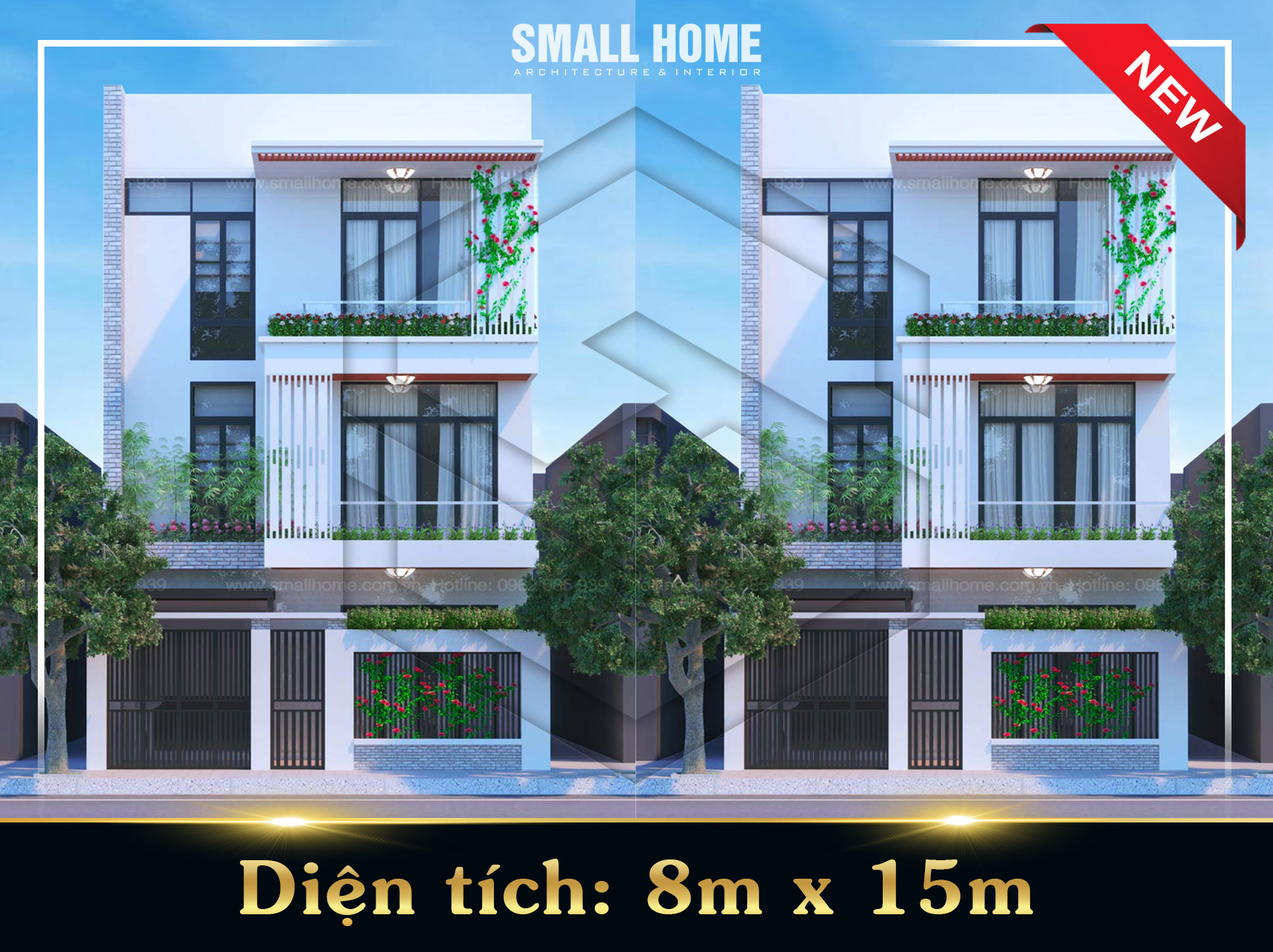 Thiết Kế Mặt Tiền Nhà Phố 8m 3 Tầng Có Gara Xe Tại Vĩnh Phúc