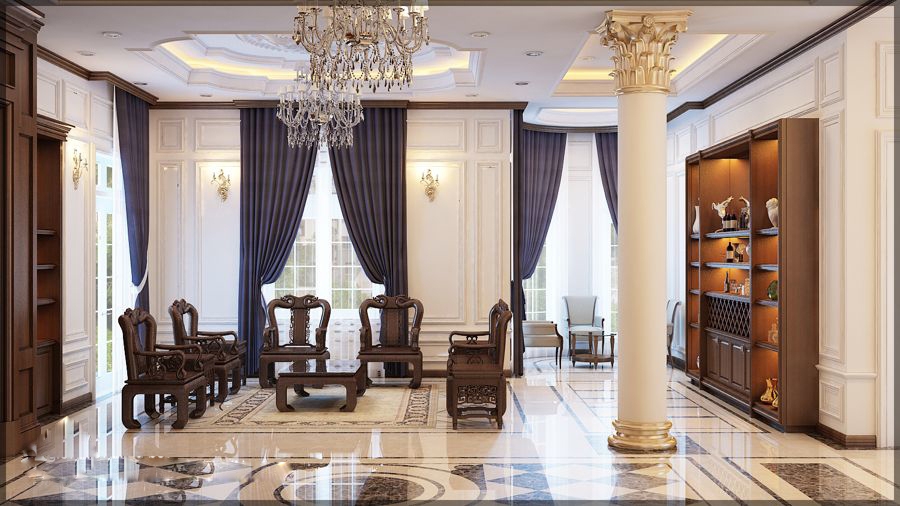 thiết kế nội thất biệt thự tân cổ điển chữ L tại Ninh Bình 2