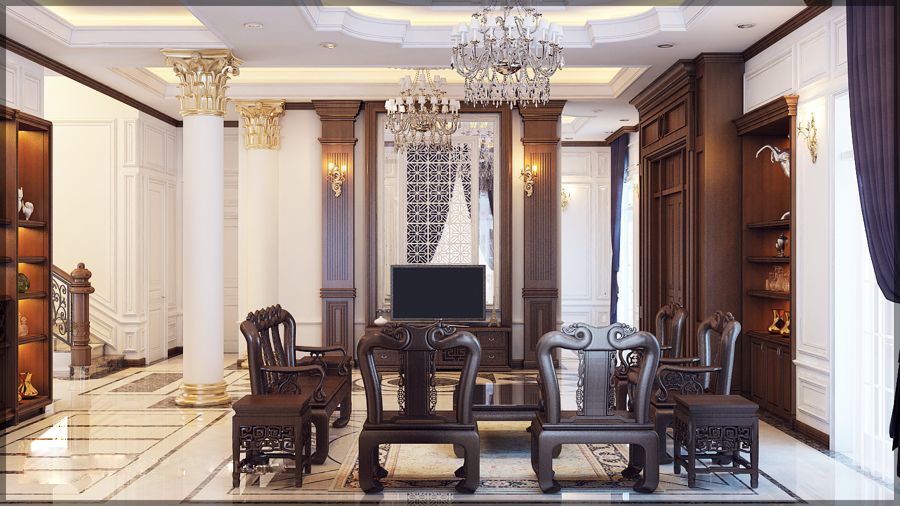 thiết kế nội thất biệt thự tân cổ điển chữ L tại Ninh Bình