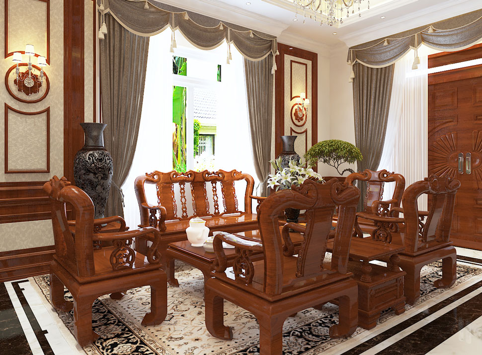 thiết kế nội thất biệt thự tân cổ điển tại hòa bình