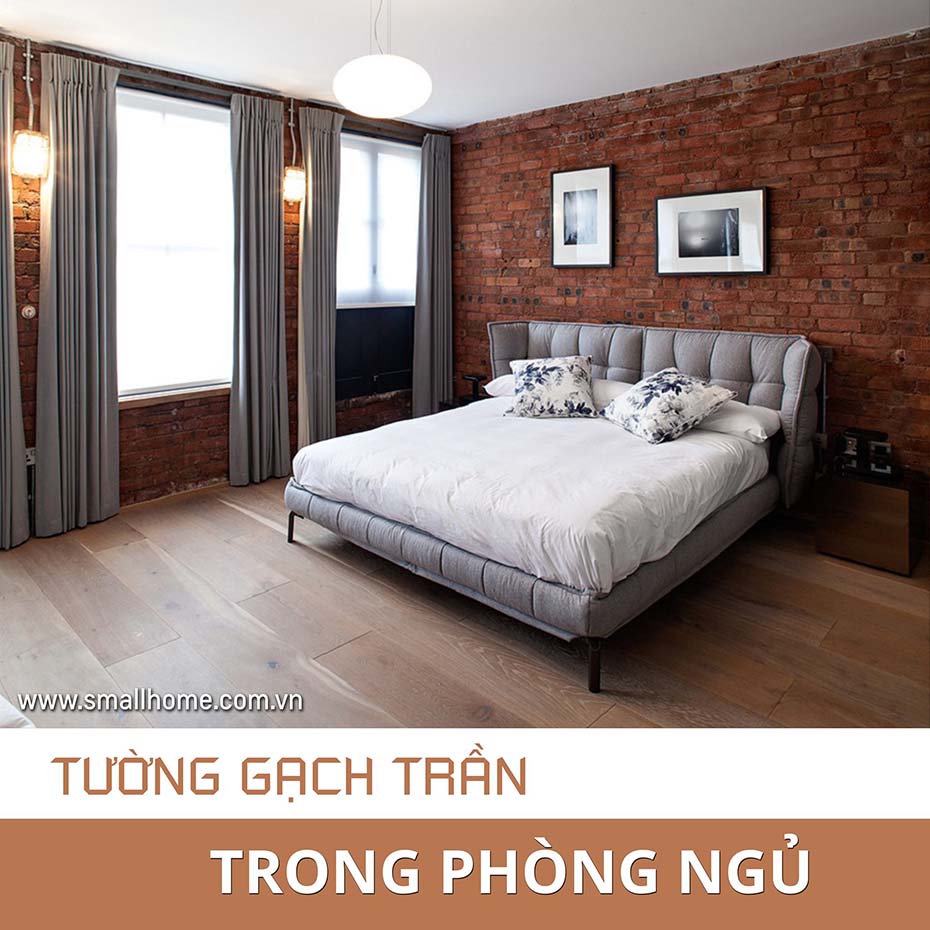 tường gạch trần trong phòng ngủ
