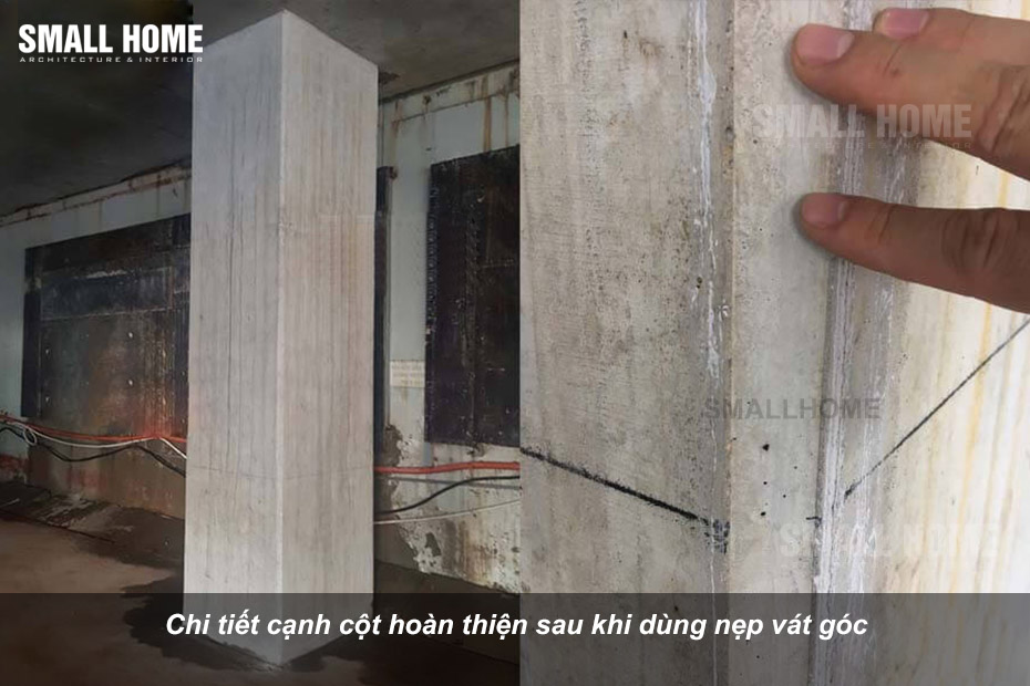 Chi tiết cạnh cột hoàn thiện sau khi dùng nẹp vát góc